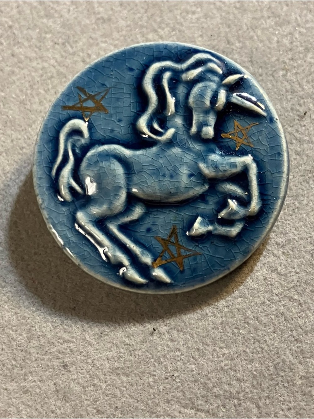 Vintage Glazed Pottery Unicorn Brooch Fantasy Fairycore